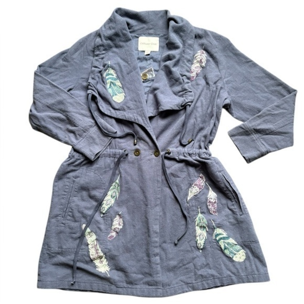 NWT Coldwater Creek embroidered feathers cardigan, blue/lavender size 1X